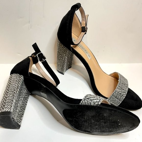 Unilady Strappy Black/Grey Woven Block Heel Size 8 - Picture 4 of 8